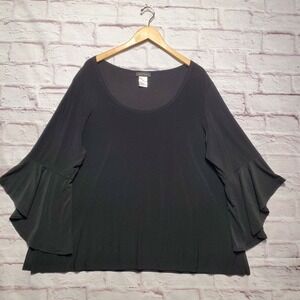Slinky Brand Tunic Top Womens Plus Petite P2X Black Bell 3/4 Sleeve Stretch Boho